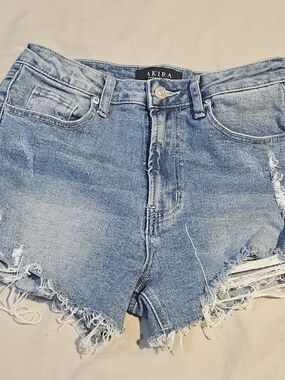 AKIRA Faded Light Blue Distressed Denim Shorts